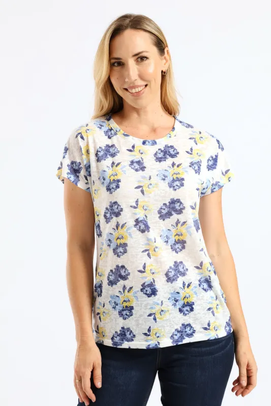 Floral Watercolour Burnout T-Shirt - Yellow/Blue sold by Edgars