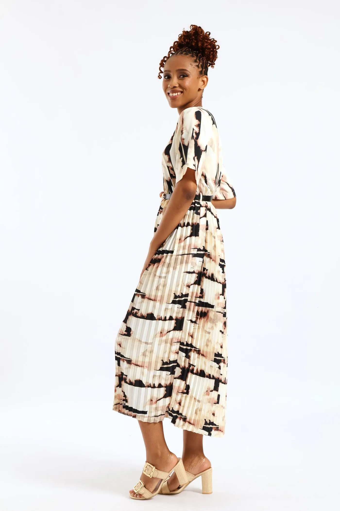 Belted Pleated Maxi Dress - Rose/Cream sold by Edgars product image thumbnail 3