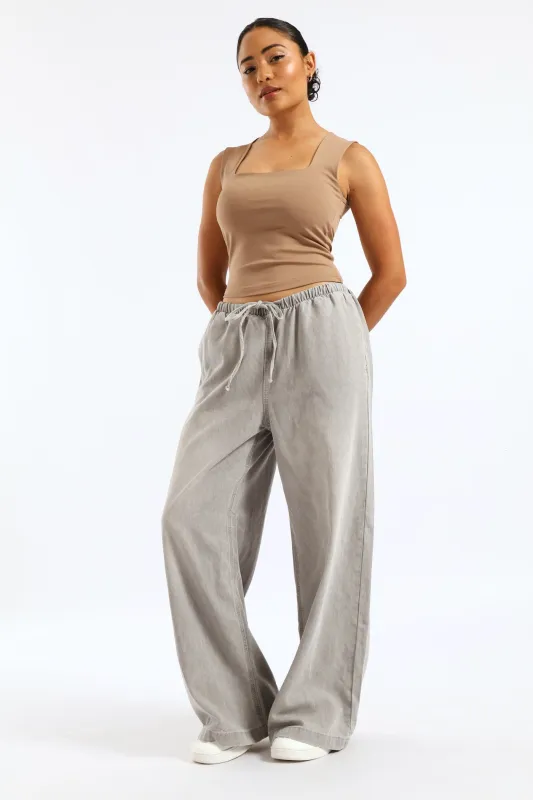 Pull-On Wide Leg Jean - Salty Grey sold by Edgars