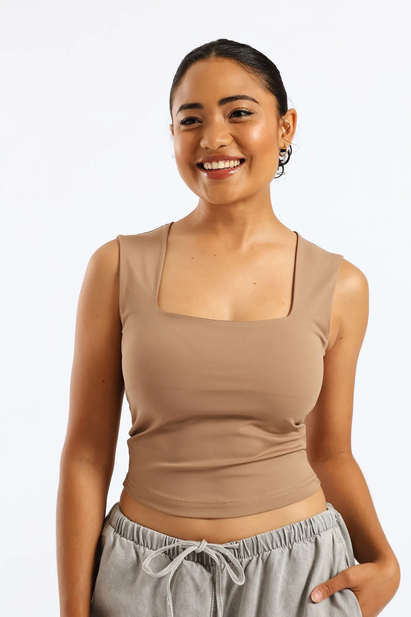 Skin Tight Square Neck Tank Top - Mocha sold by Edgars