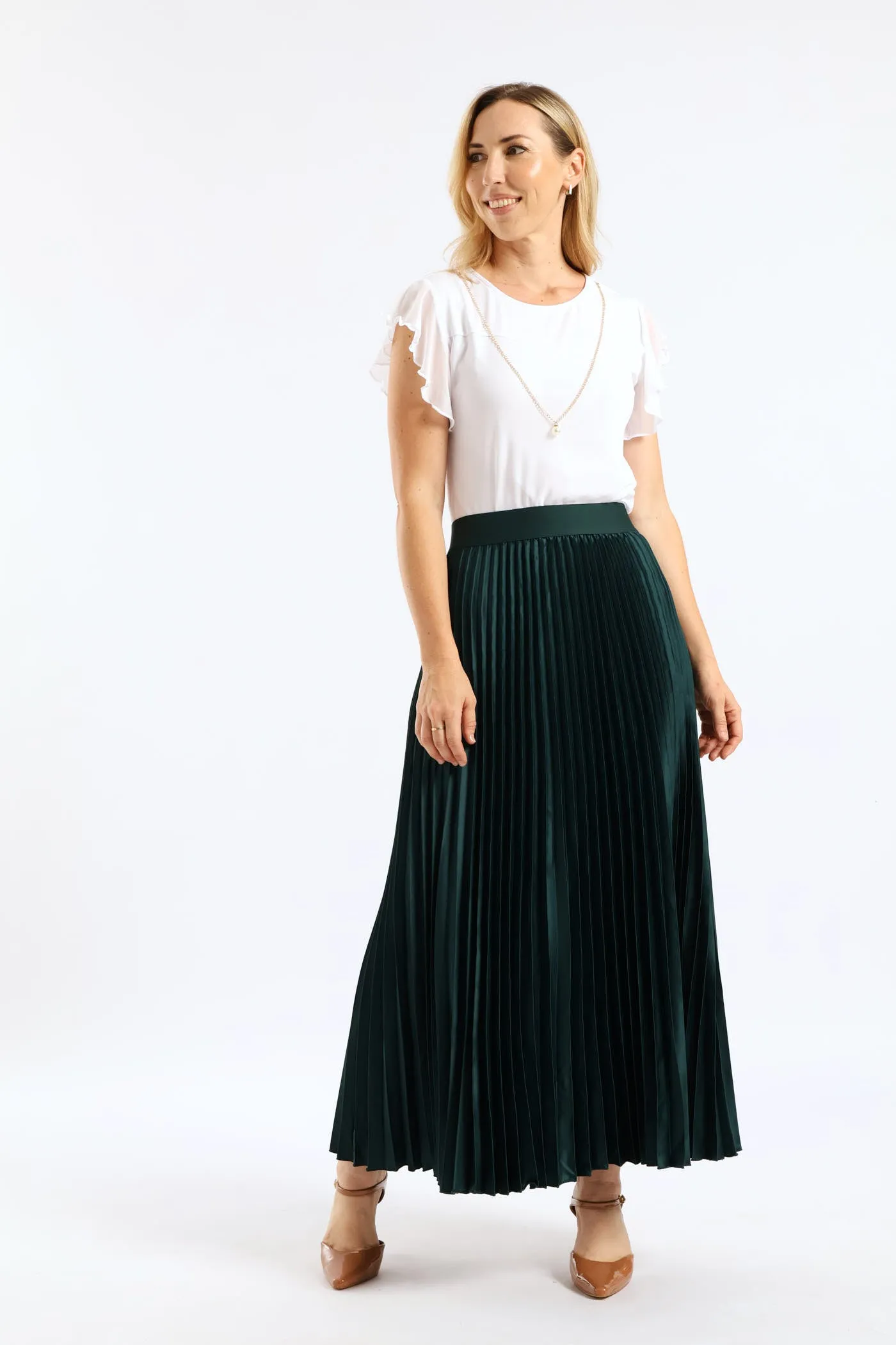 Pleated Satin Maxi Skirt - Bottle sold by Edgars