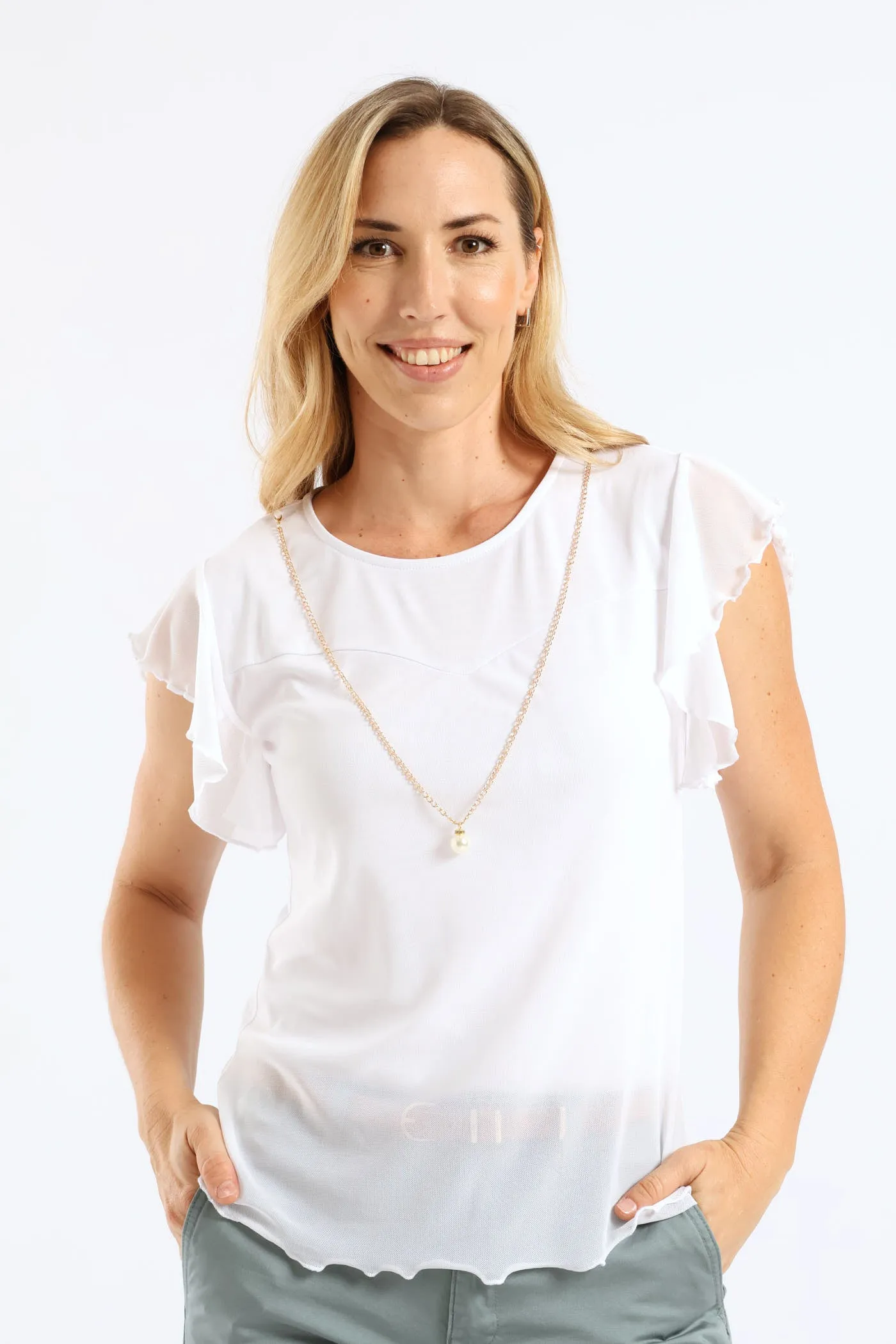 Flutter Sleeve Mesh Blouse - White sold by Edgars