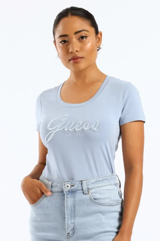 Embroidered Script Logo Tee - Blue sold by Edgars