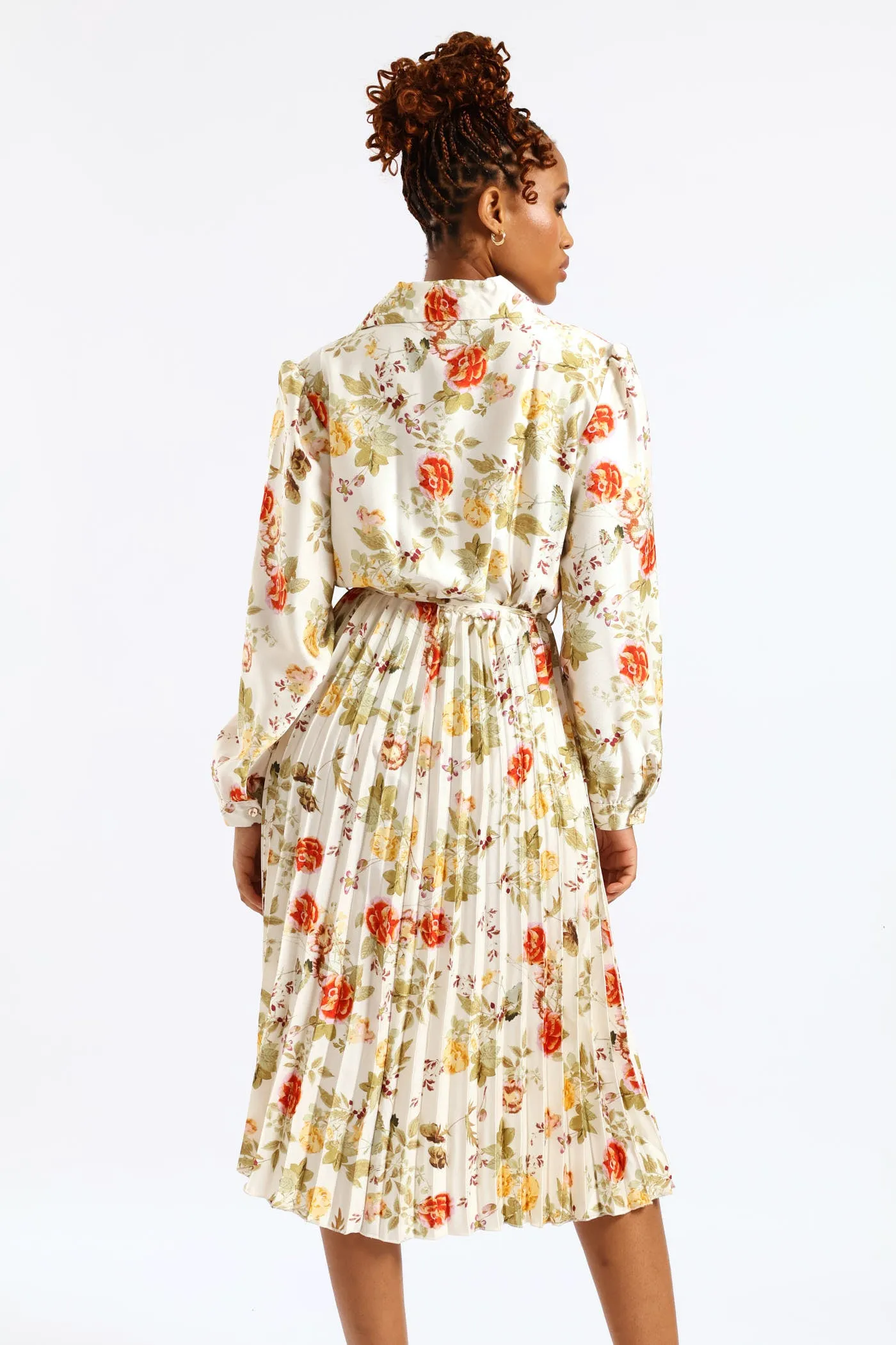 Floral Pleated Satin Maxi Dress - Cream sold by Edgars product image thumbnail 5