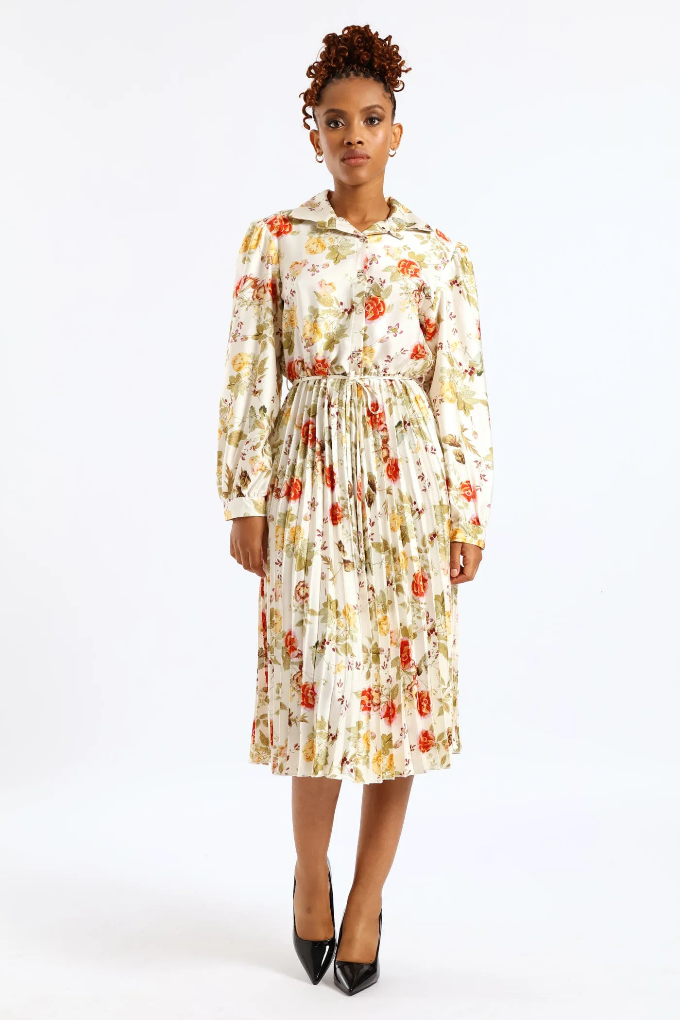 Floral Pleated Satin Maxi Dress - Cream sold by Edgars product image thumbnail 3