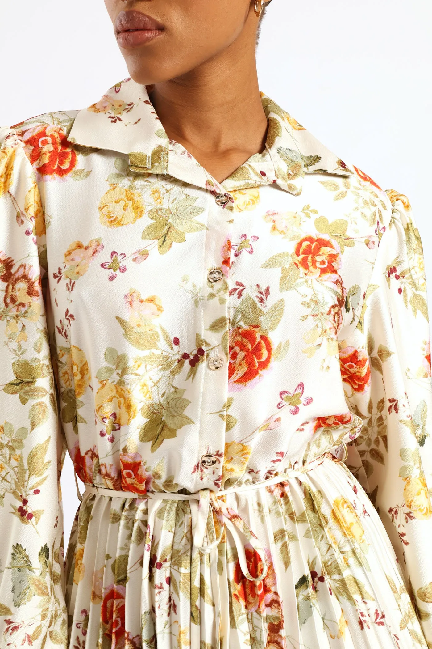 Floral Pleated Satin Maxi Dress - Cream sold by Edgars product image thumbnail 2