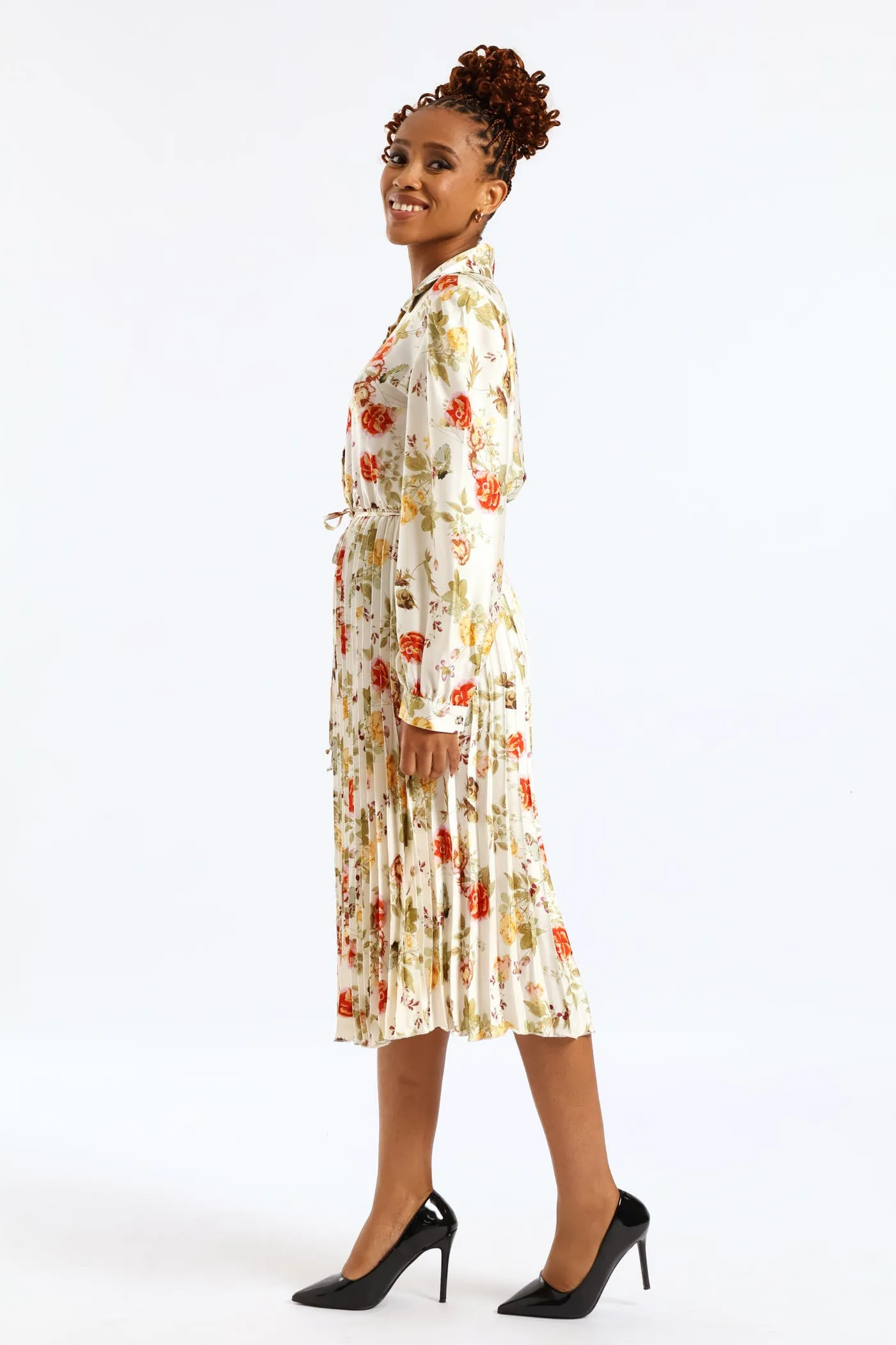 Floral Pleated Satin Maxi Dress - Cream sold by Edgars product image thumbnail 4