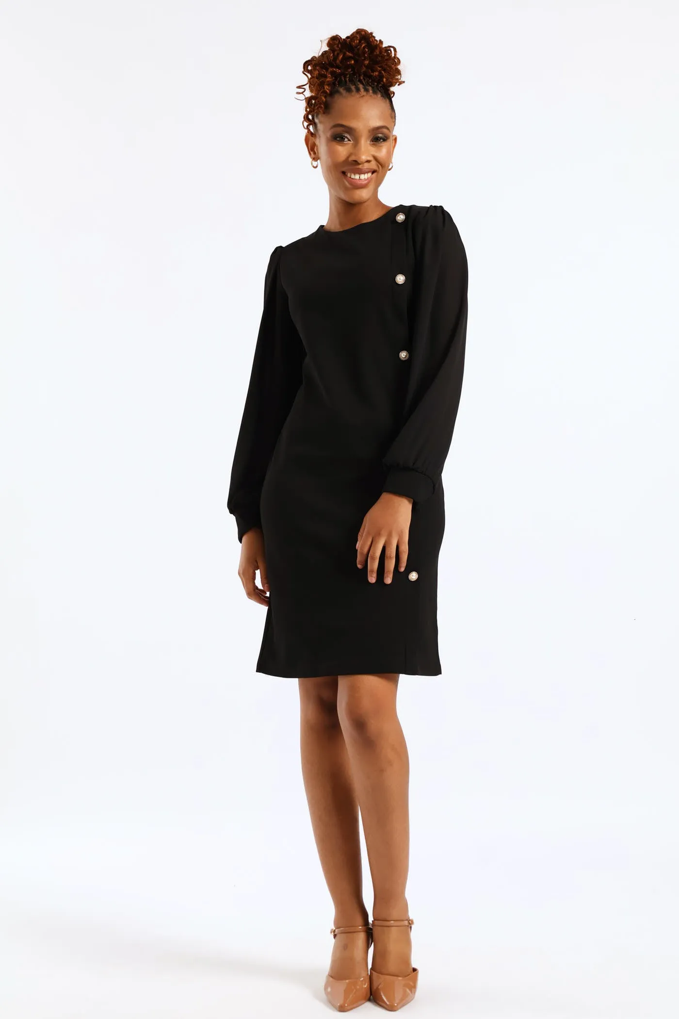 Side Button Through Knitwear Combo Dress - Black sold by Edgars product image thumbnail 2