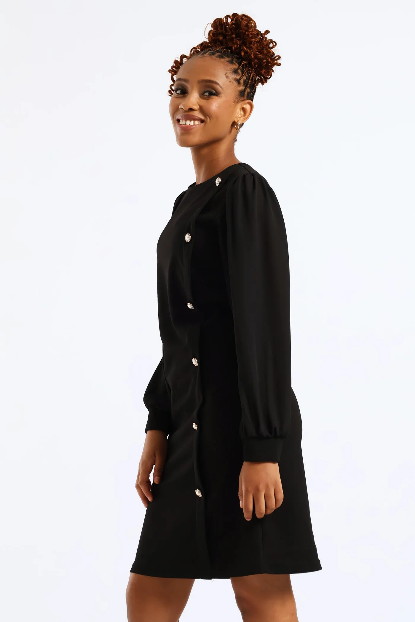 Side Button Through Knitwear Combo Dress - Black sold by Edgars product image thumbnail 3