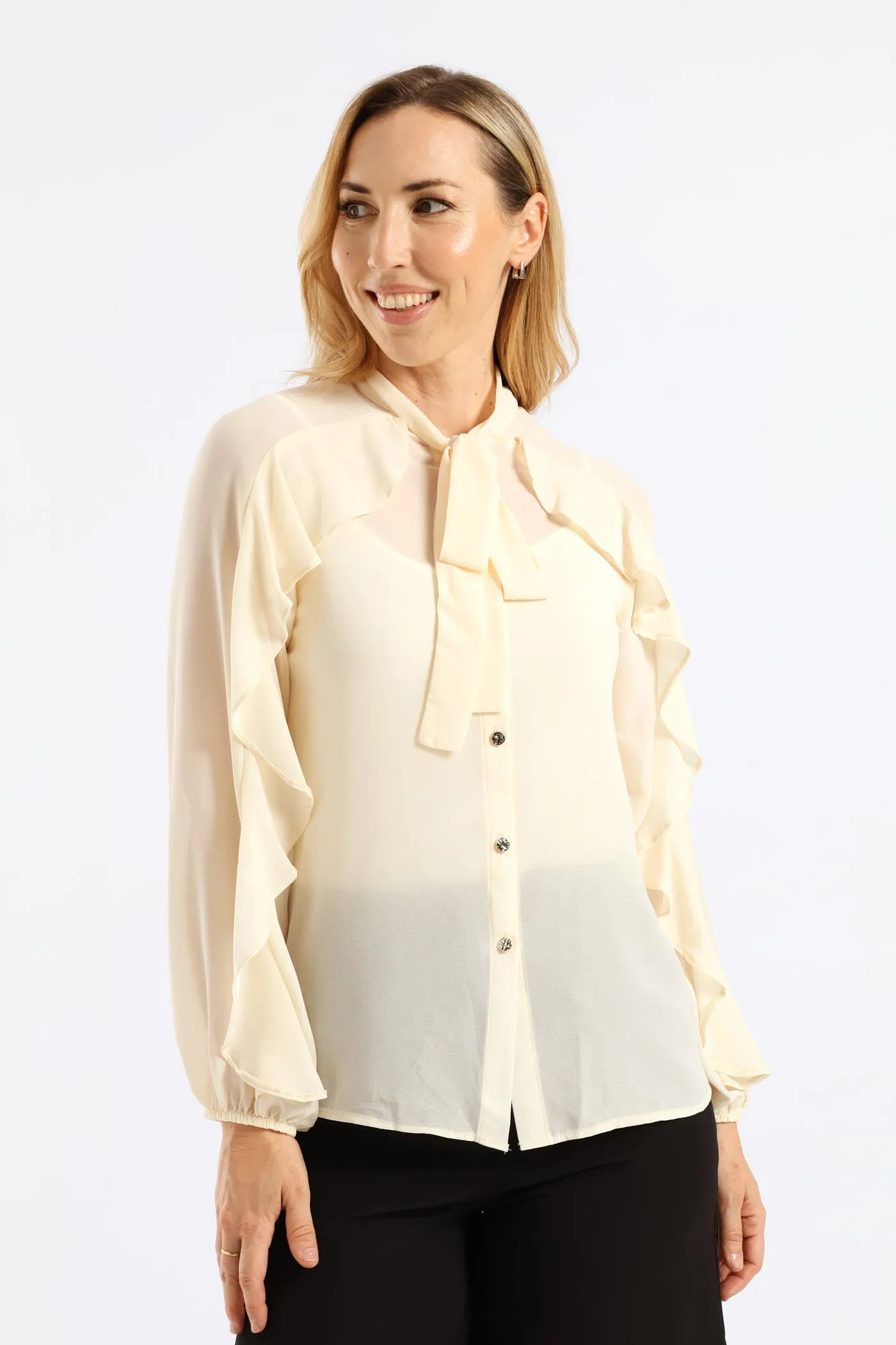 Kitty Bow Ruffle Shirt - Cream sold by Edgars