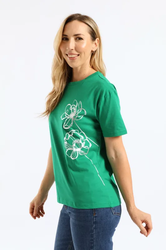 Flowers Placement Tee - Emerald sold by Edgars