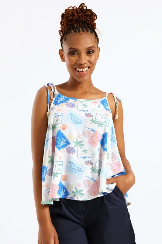 Beaded Shoulder Ties Print Swing Cami - Multi sold by Edgars