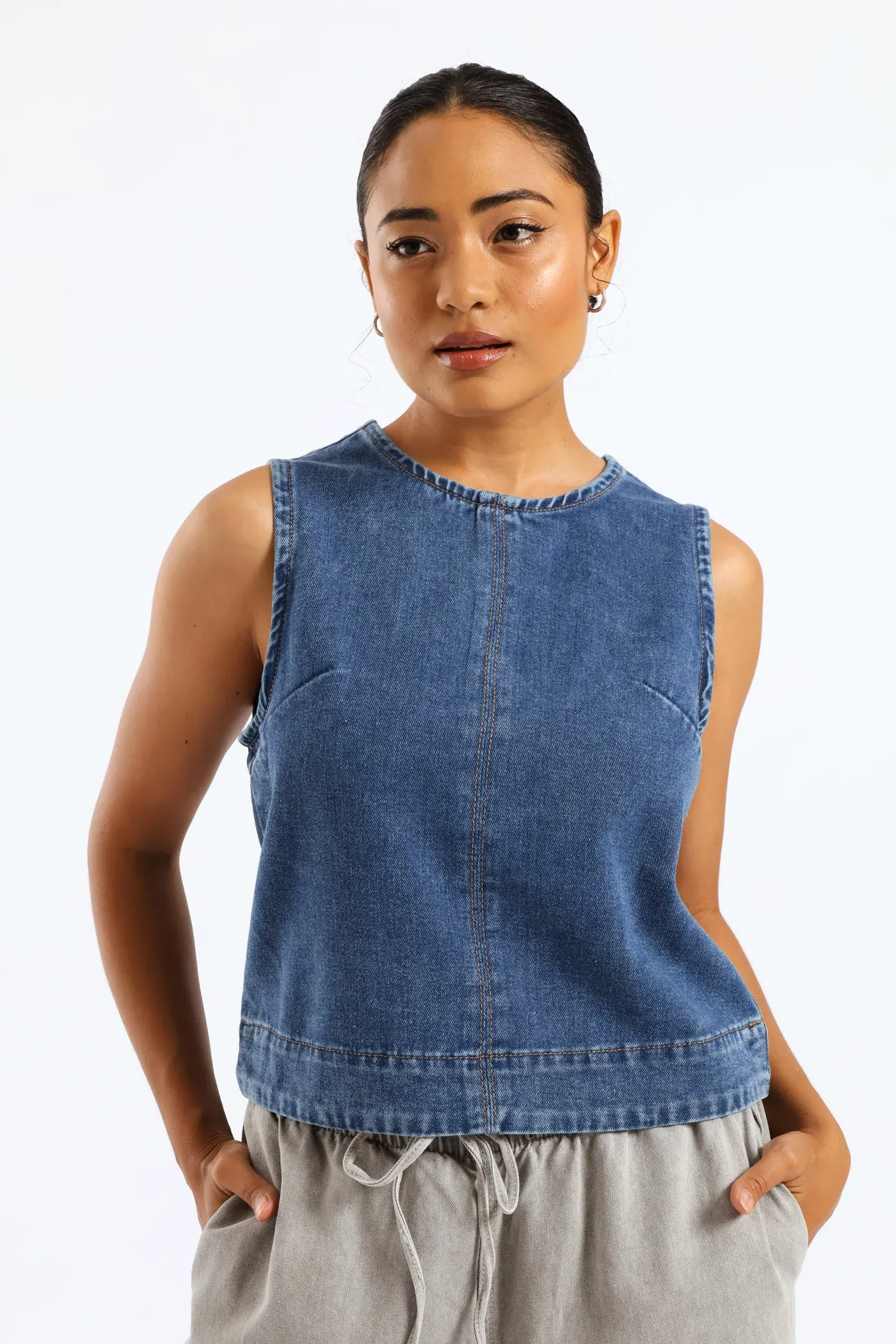 Denim Shell Top - Salty Mid Wash sold by Edgars