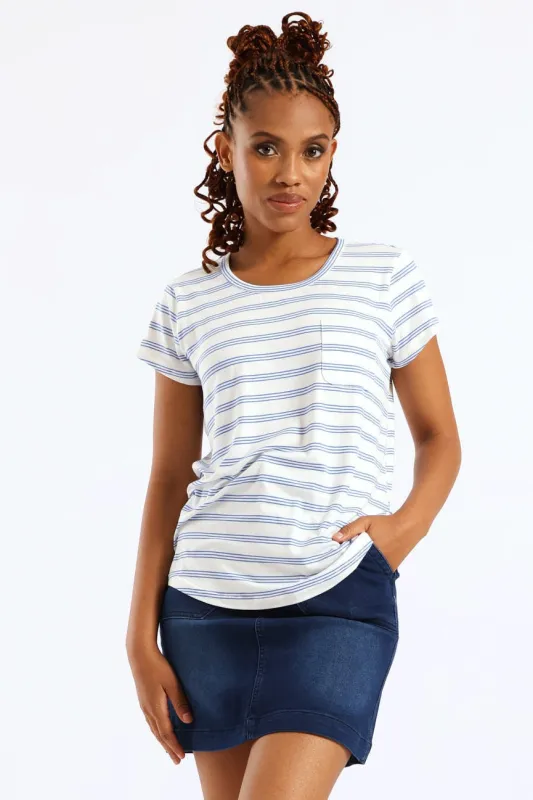 Stripe Pocket Tee - White/Blue sold by Edgars