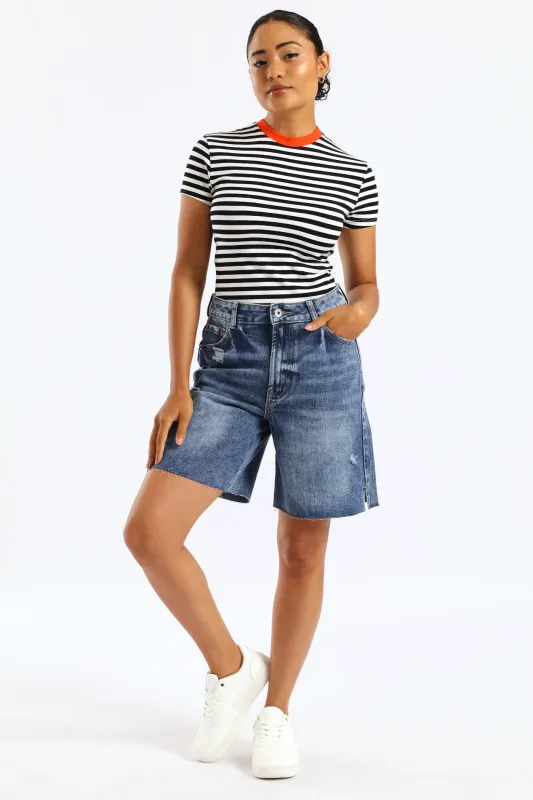 Ripped Thigh Boyfriend Short - Salty Mid Wash sold by Edgars