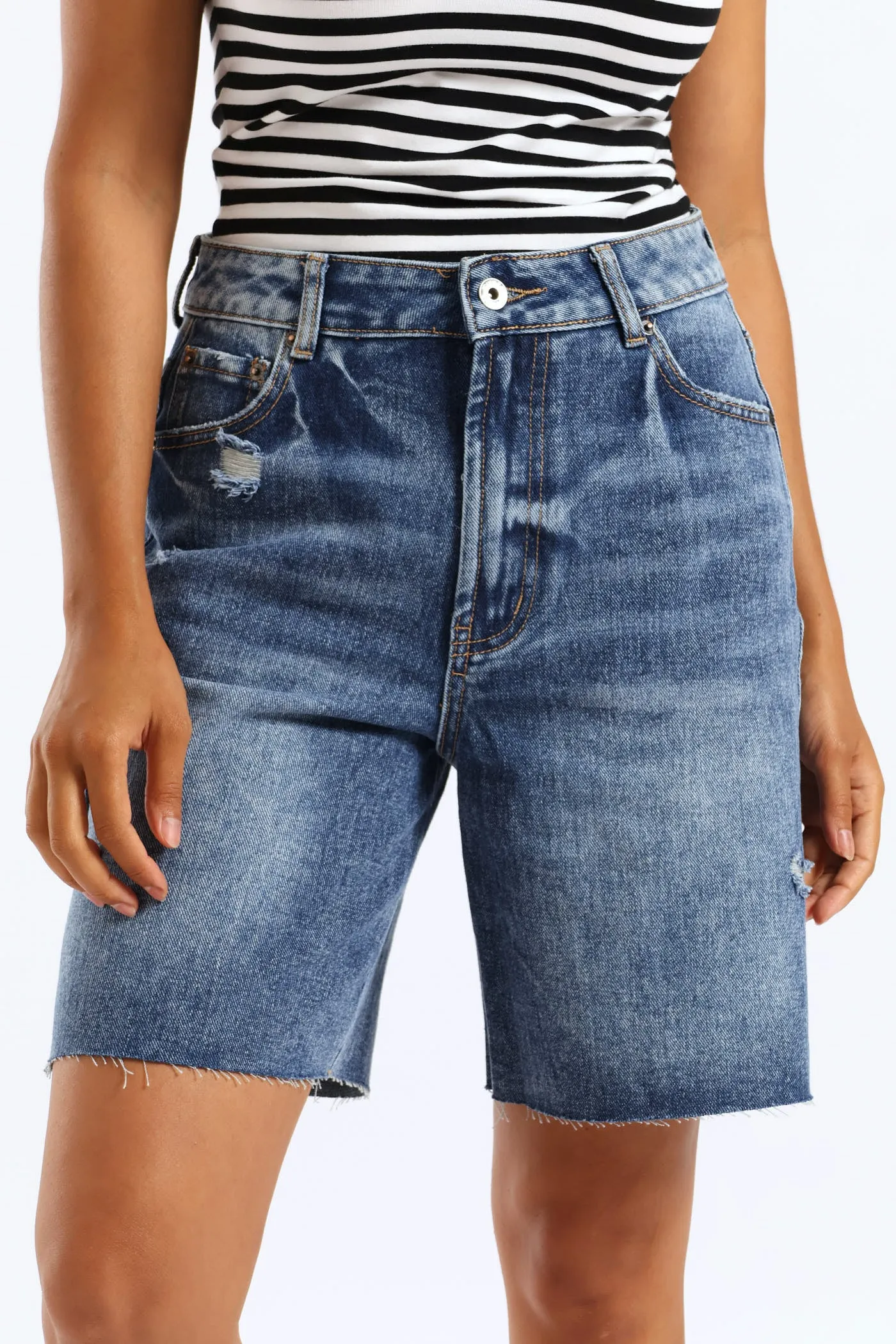 Ripped Thigh Boyfriend Short - Salty Mid Wash sold by Edgars product image thumbnail 2