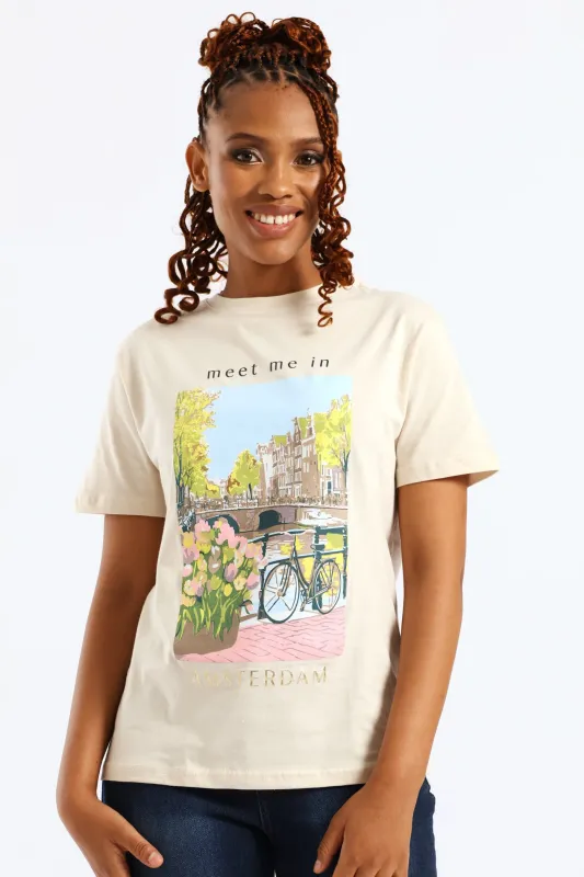Meet Me In Amsterdam Tee - Light Stone sold by Edgars