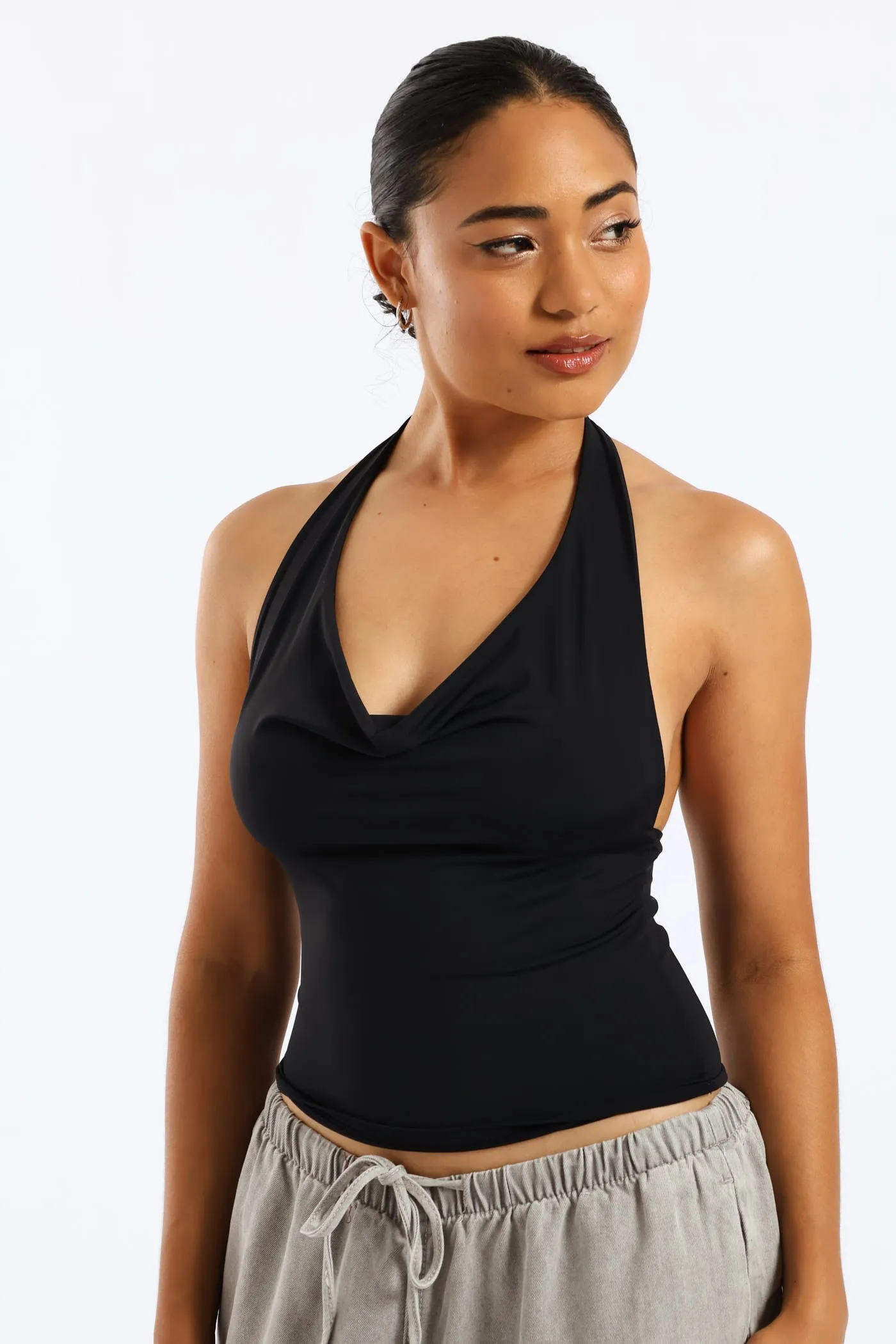 Cowl Neck Halter Top - Black sold by Edgars