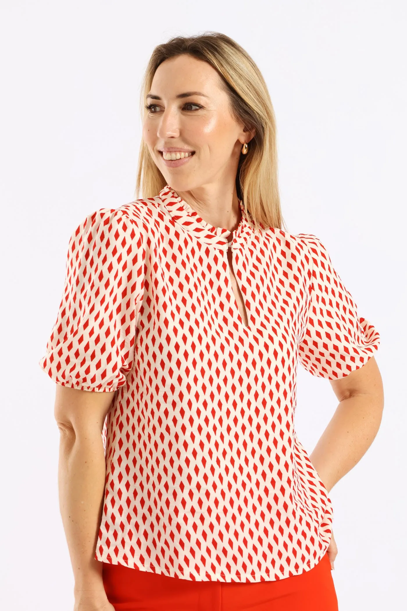 Keyhole Puff Sleeve Blouse - Cream sold by Edgars