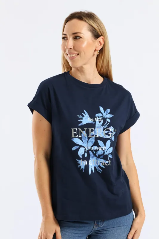 Be The Energy Floral Muscle Tee - Midnight Blue sold by Edgars