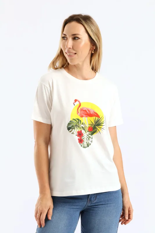 Tropical Flamingo Tee - Cream sold by Edgars