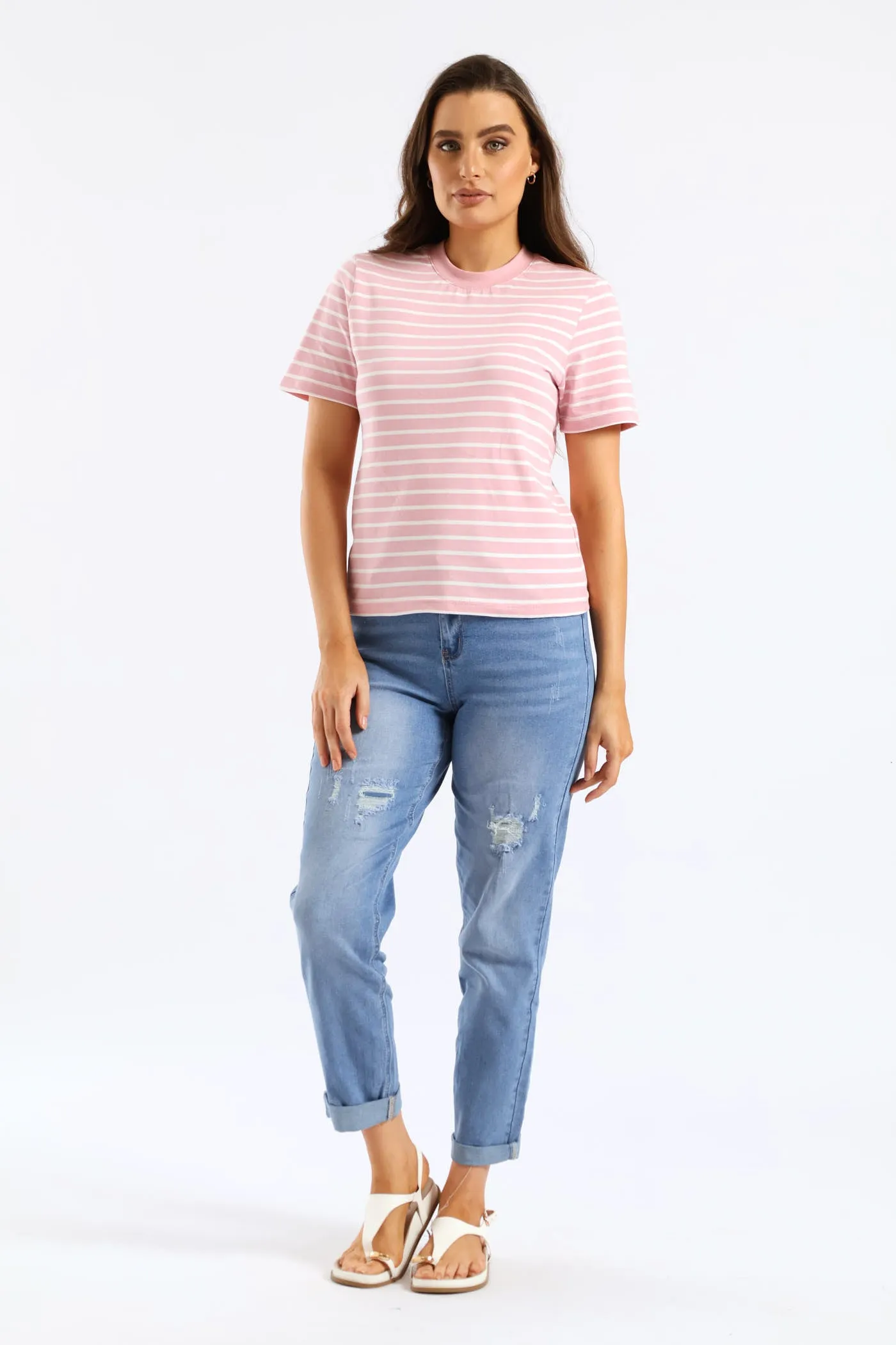 Stripe Cotton Rib Neck Boxy Tee - White/Pink sold by Edgars product image thumbnail 4