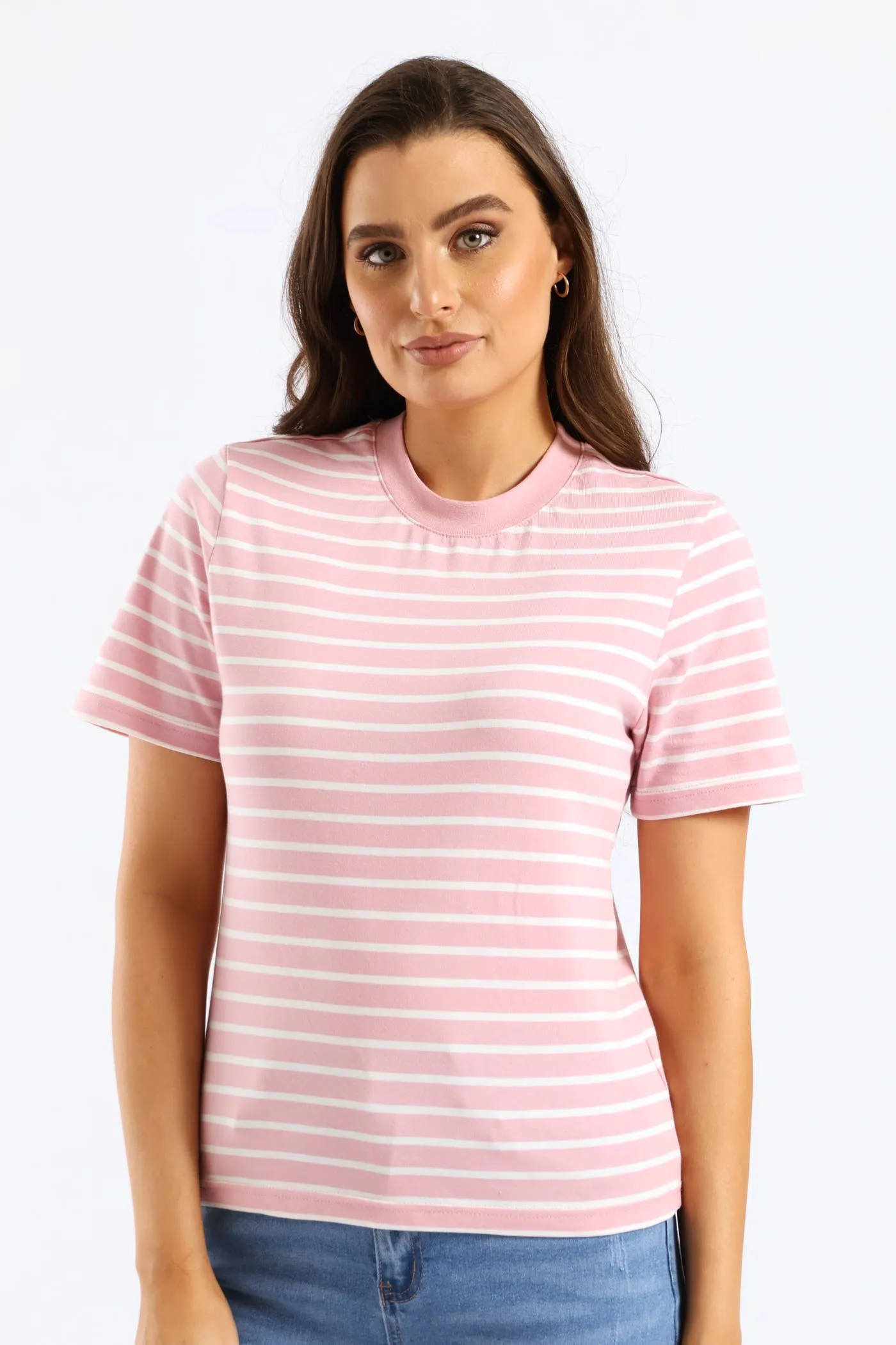 Stripe Cotton Rib Neck Boxy Tee - White/Pink sold by Edgars product image thumbnail 5