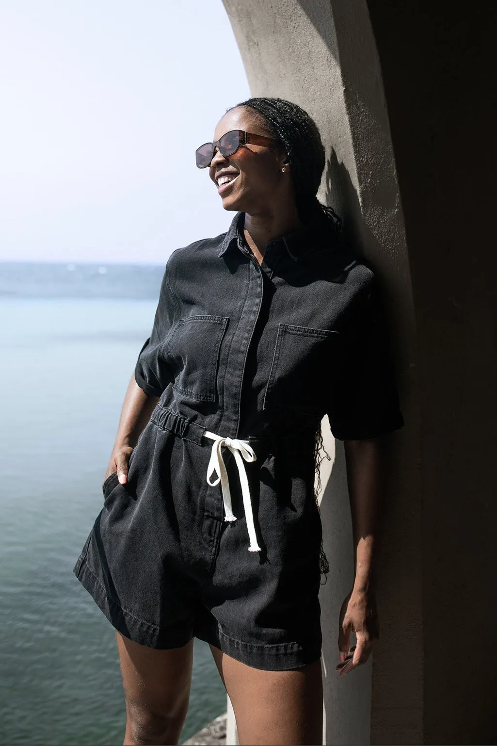 Denim Shortall Jumpsuit - Black sold by Edgars