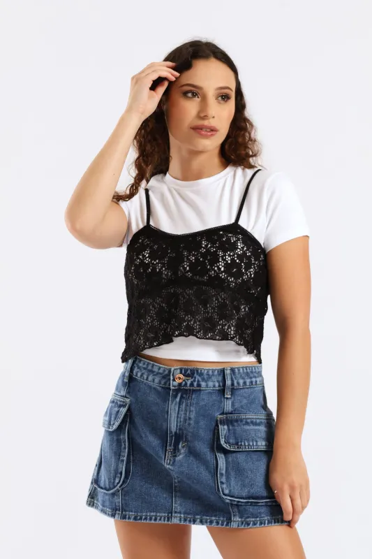 Lace Bralette Print Tee - White/Black sold by Edgars