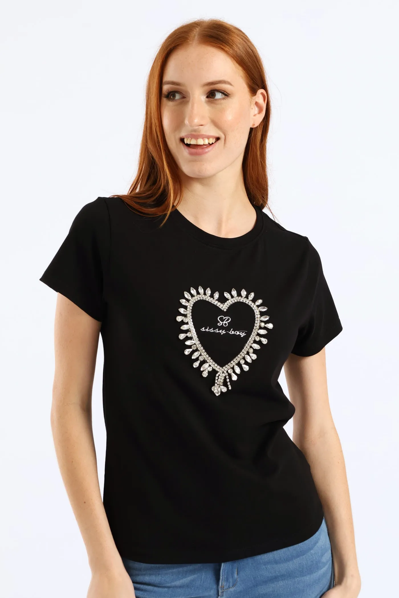 Transfer Heart And Embroidered Regular T-Shirt - Black sold by Edgars
