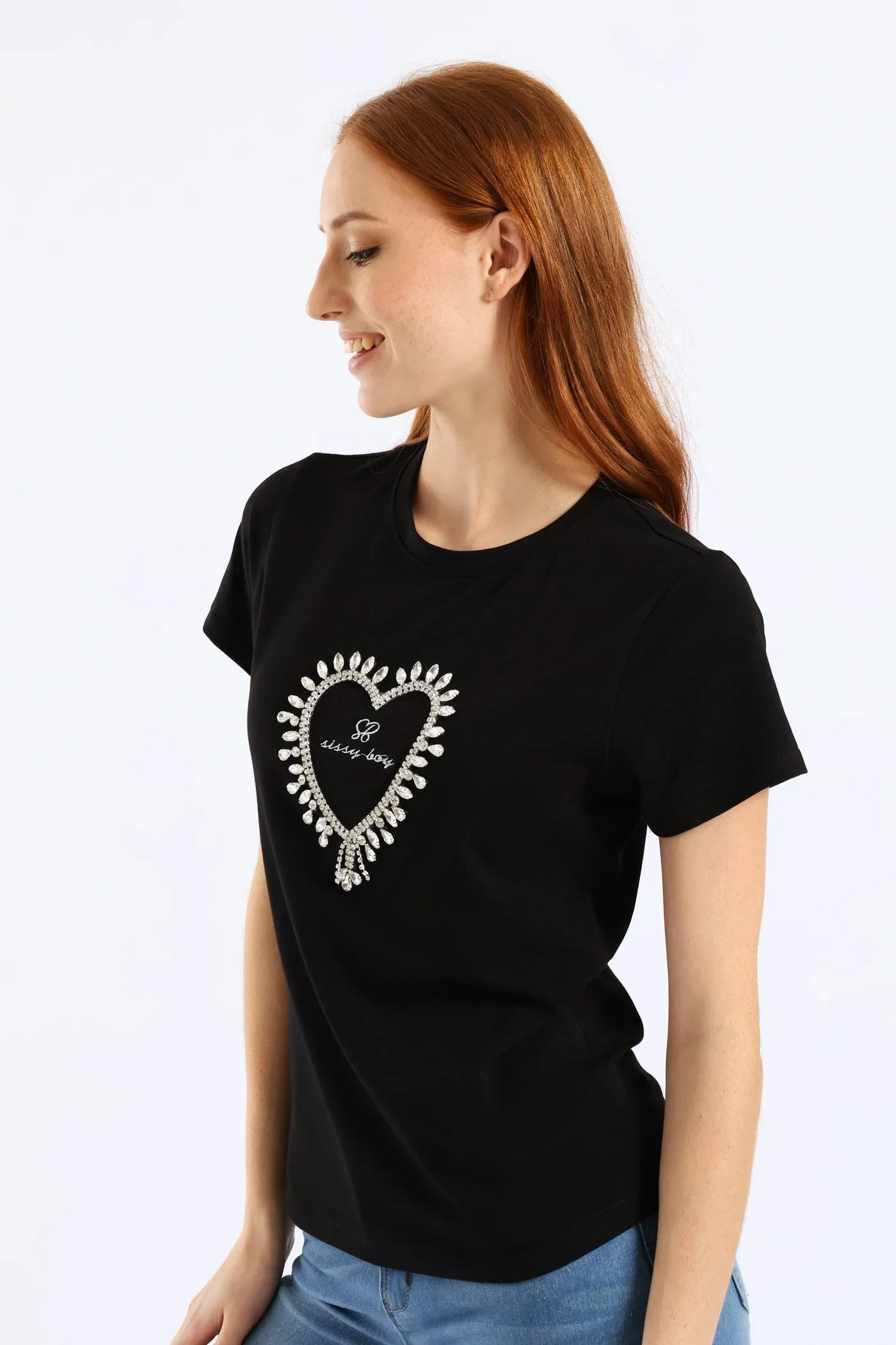 Transfer Heart And Embroidered Regular T-Shirt - Black sold by Edgars product image thumbnail 3