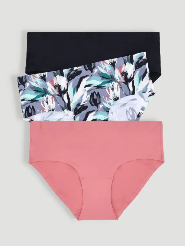 3 Pack Seamless Boyleg Panties - Floral/Rose/Black sold by Edgars
