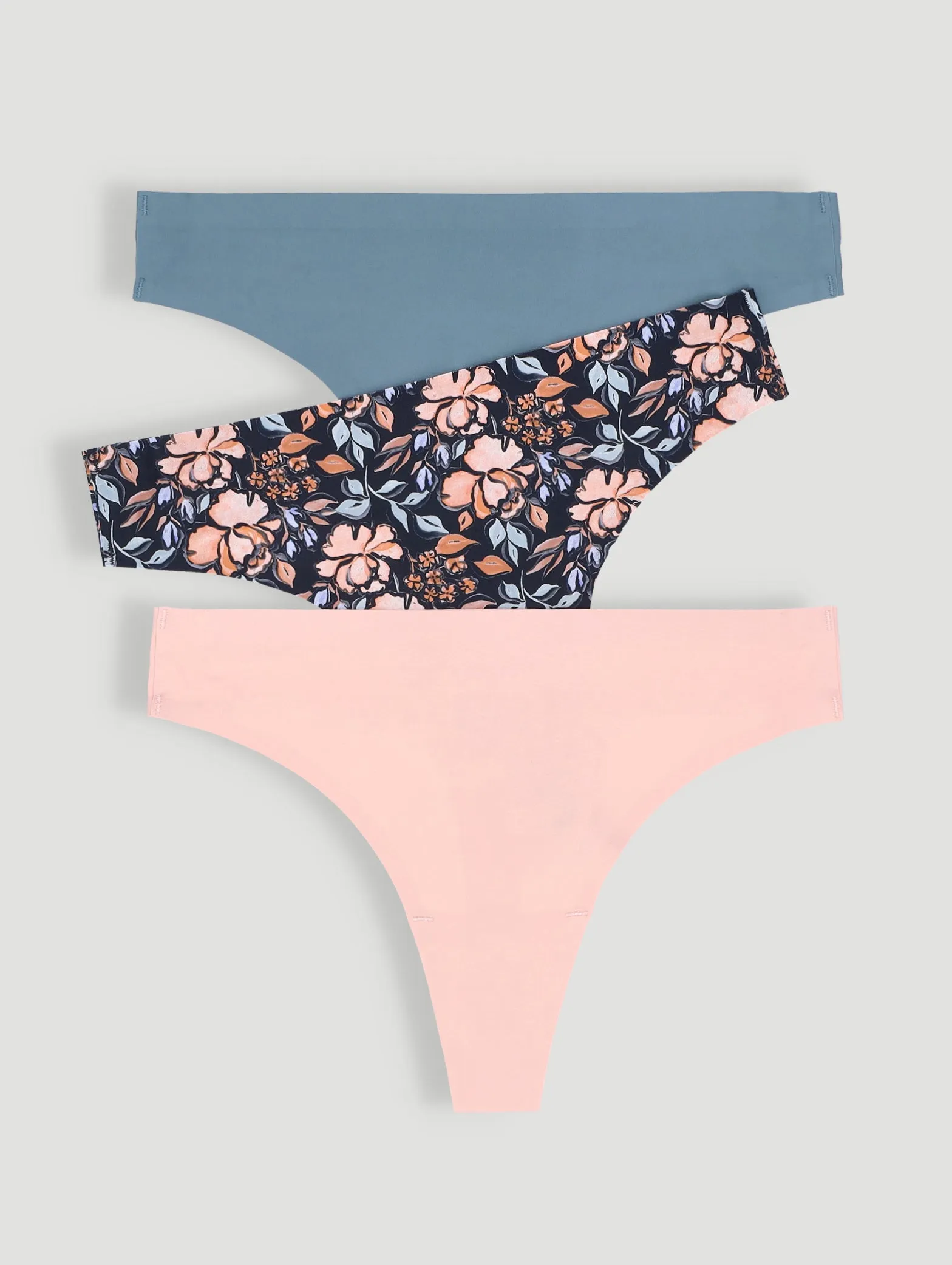 3 Pack Seamless Thong Panties - Rose/Floral/Blue sold by Edgars
