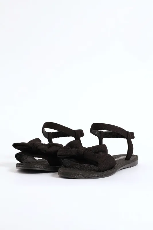 Elasticated Ankle Strap Bow Single Band Sandal  - Black sold by Edgars