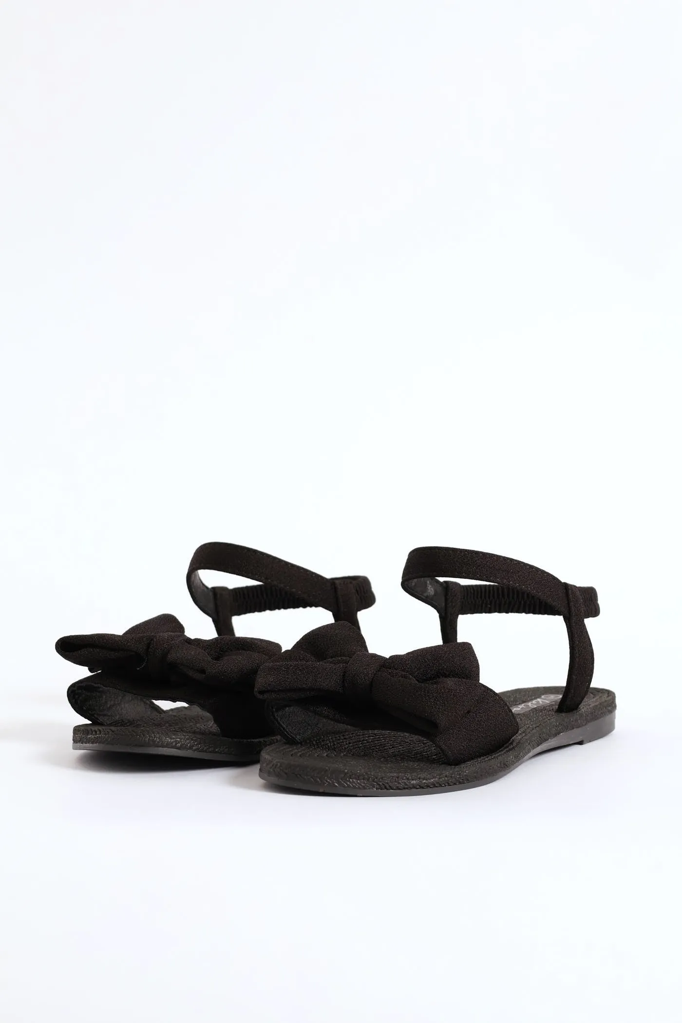 Elasticated Ankle Strap Bow Single Band Sandal - Black sold by Edgars