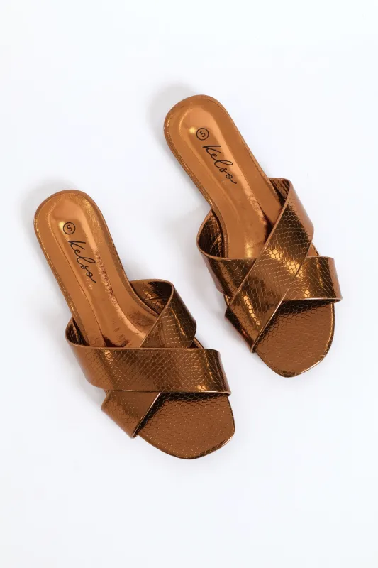Medium Width Cross Strap Mule Sandal - Bronze sold by Edgars