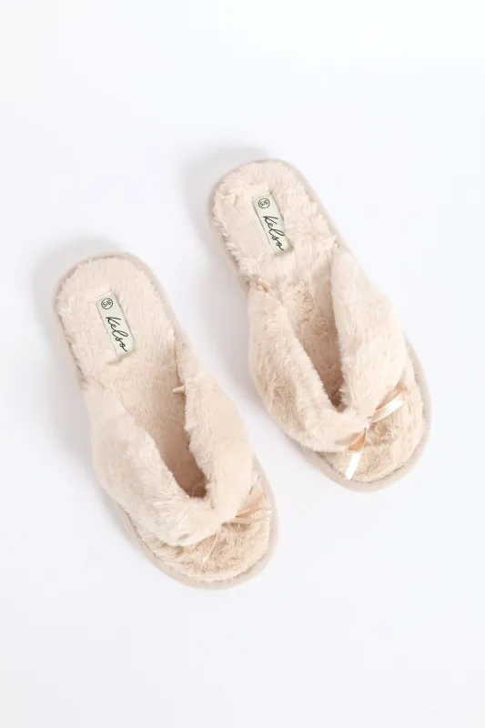 Plush Thong Slipper - Stone sold by Edgars