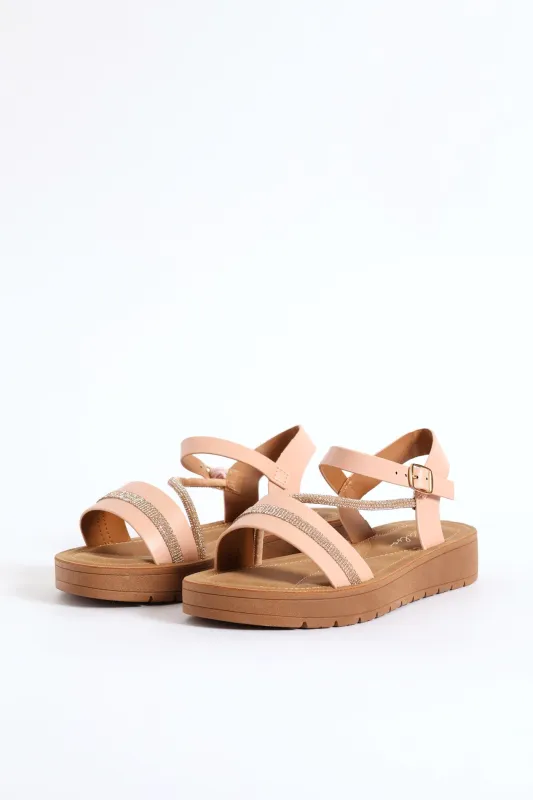 Crosstrap Diamante Detail Single Band Sandal - Blush sold by Edgars