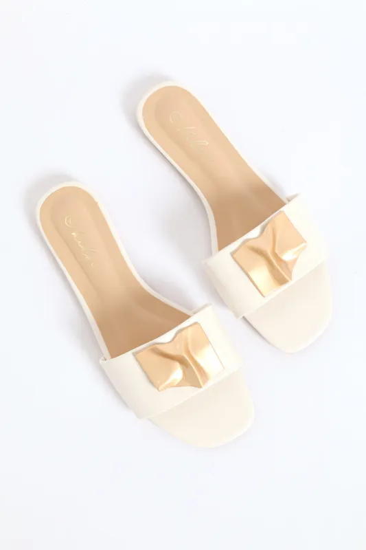 Hammered Trim Single Band Sandal - Off White sold by Edgars
