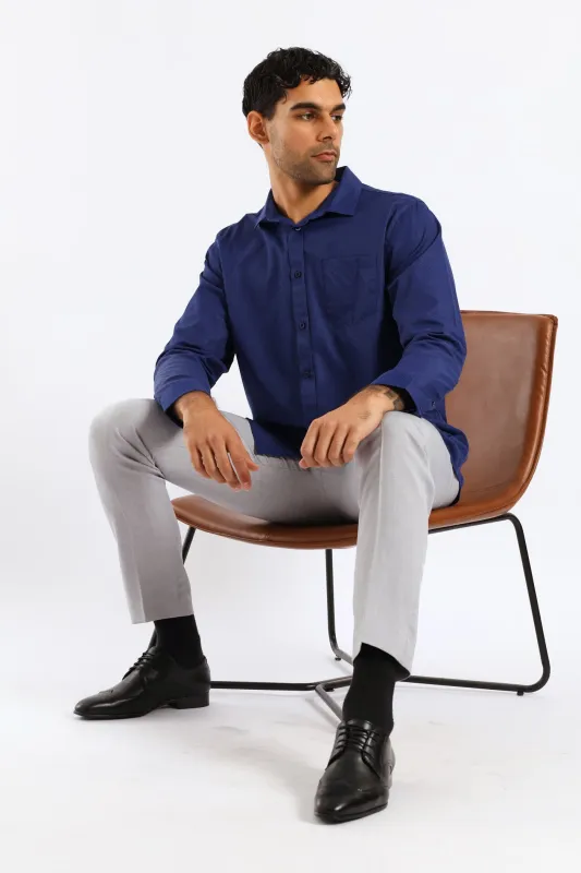 Spot Textured Long Sleeve Shirt - Dark Blue sold by Edgars