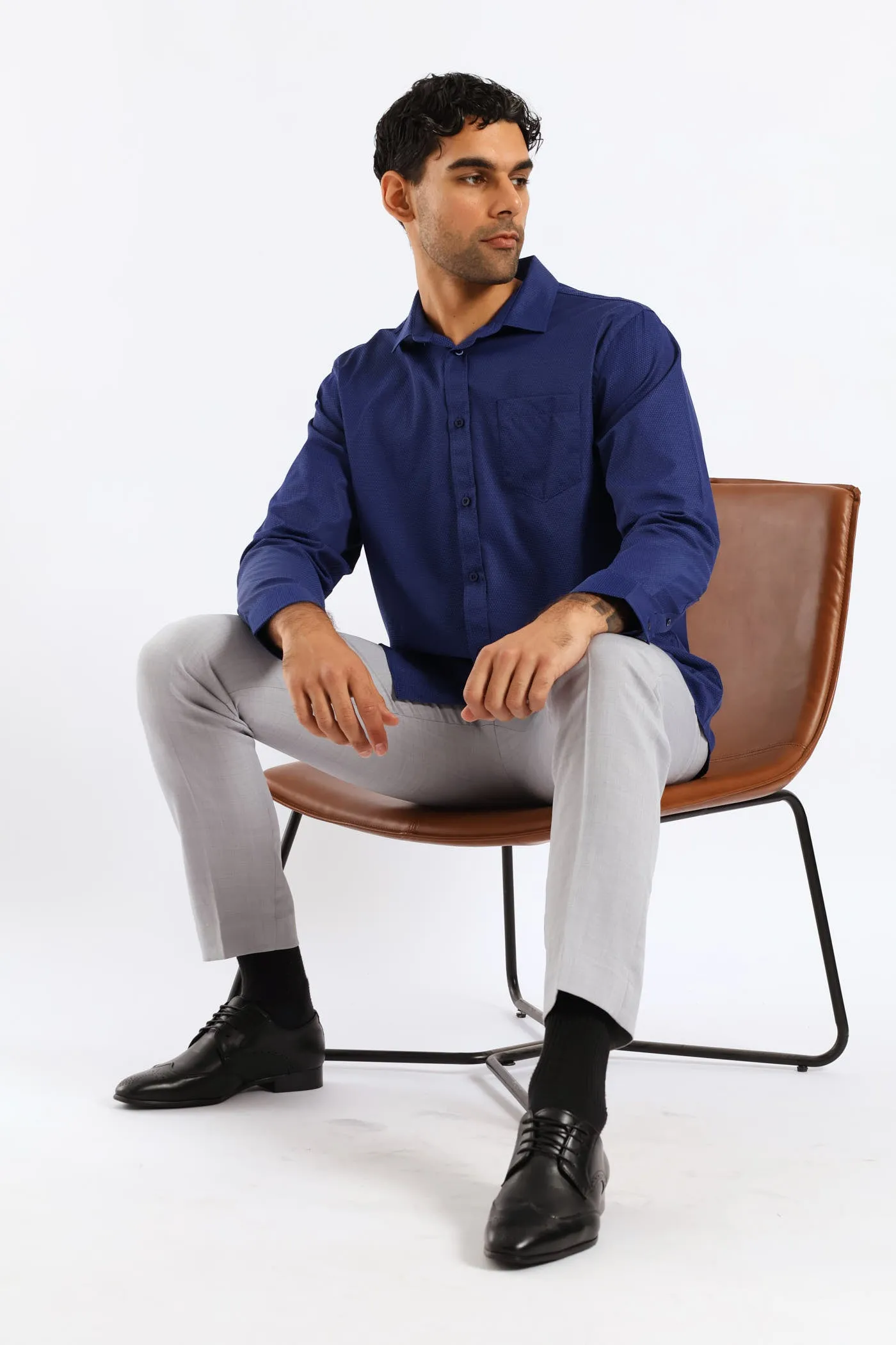 Spot Textured Long Sleeve Shirt - Dark Blue sold by Edgars