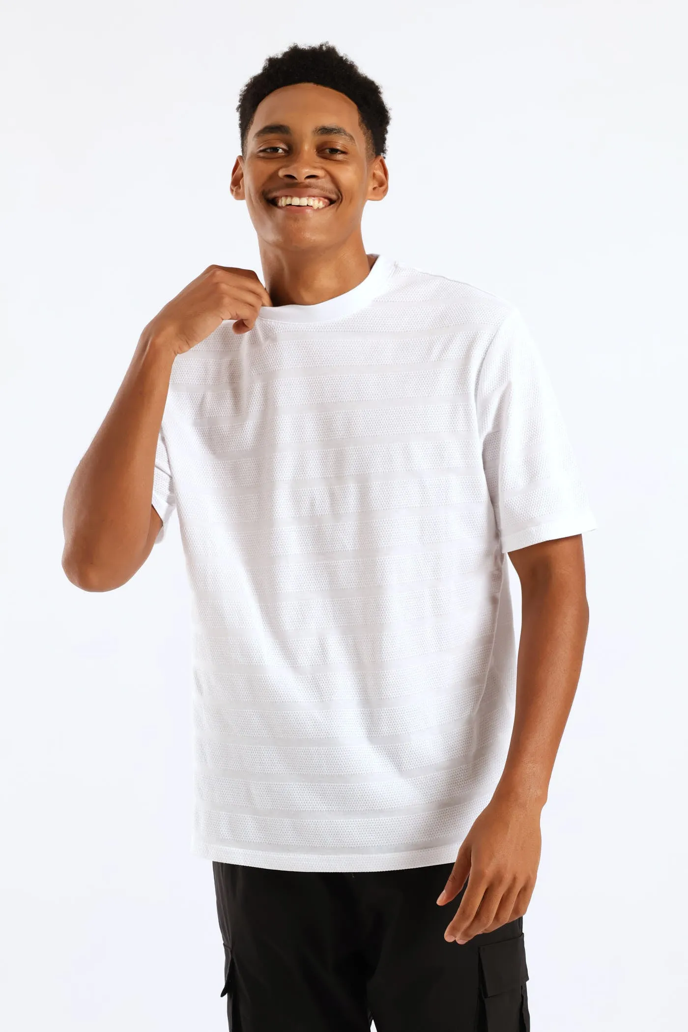 Basic Stripe Waffle Tee - White sold by Edgars
