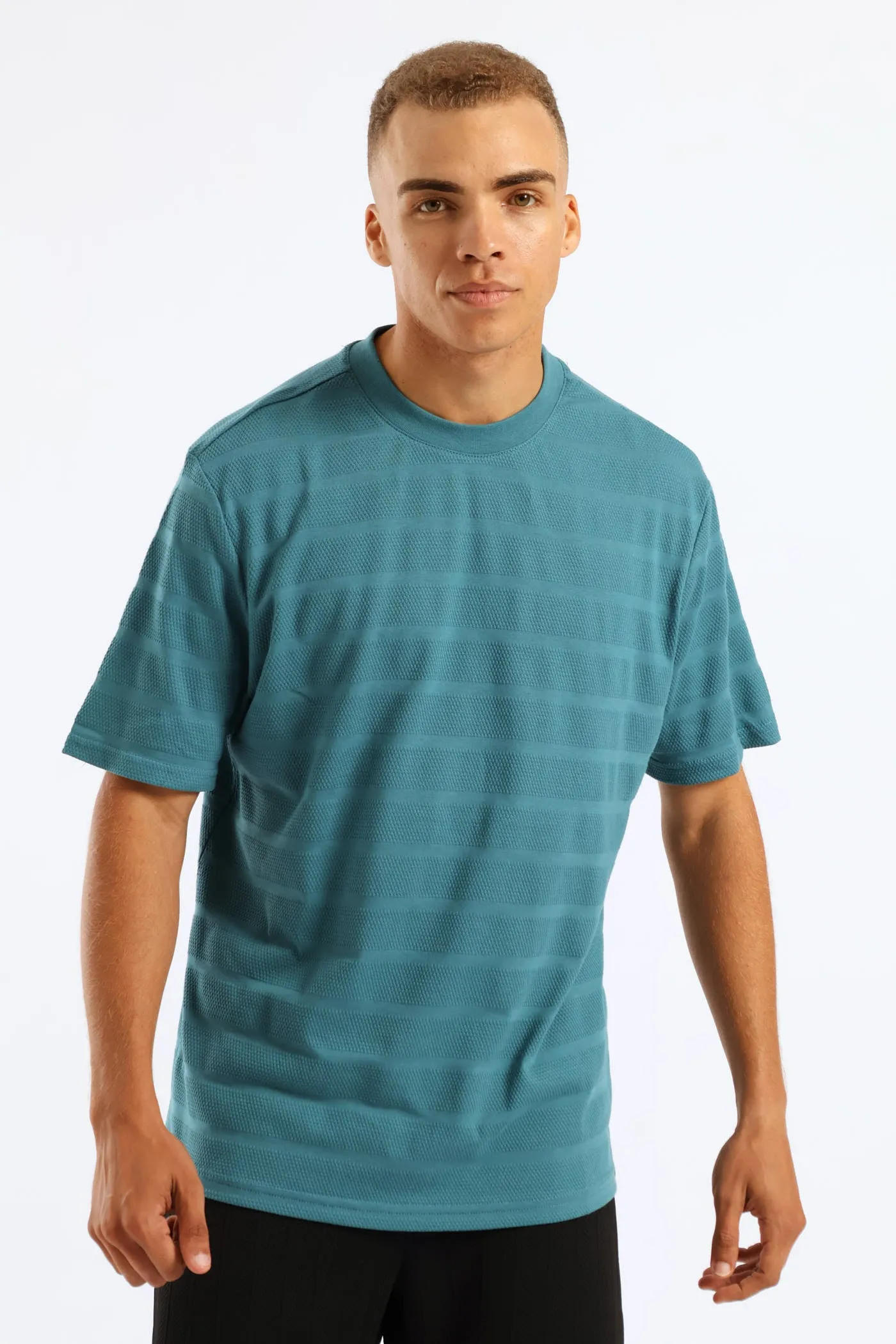 Basic Stripe Waffle Tee - Teal sold by Edgars