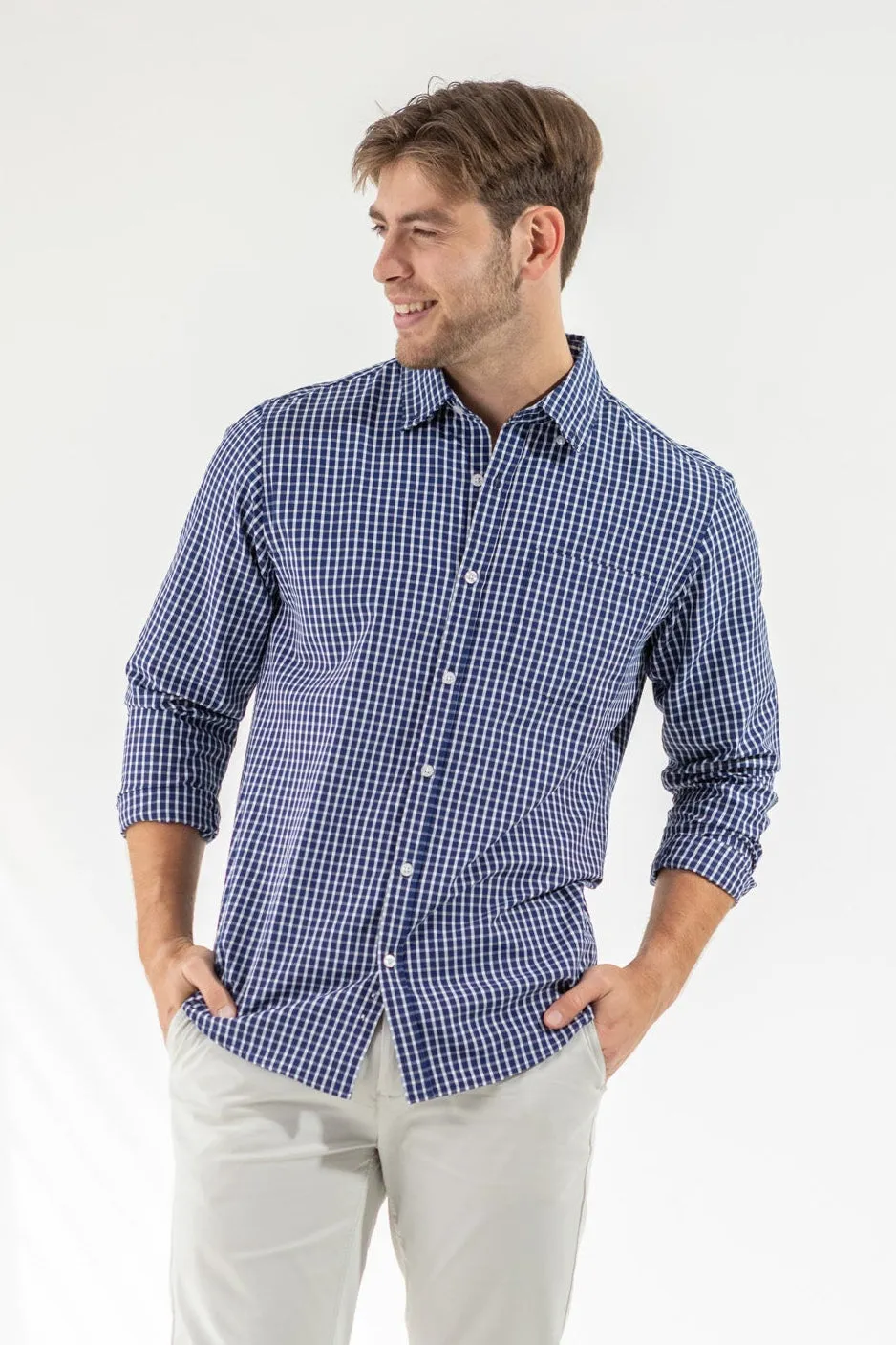 Check Button Down Shirt - White/Blue sold by Edgars