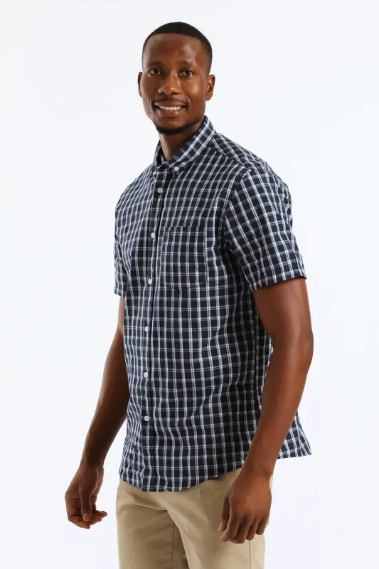 Button Down Check Shirt - Navy/Sage sold by Edgars