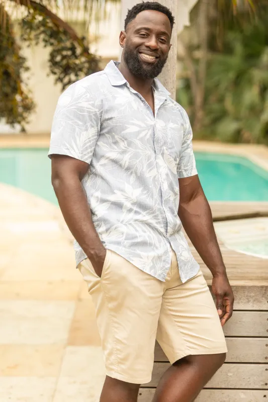 Tropical Leaf Resort Shirt - Light Blue sold by Edgars