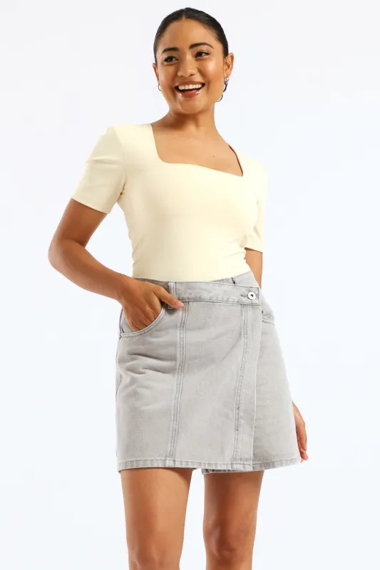 Panel Denim Skort - Light Grey sold by Edgars
