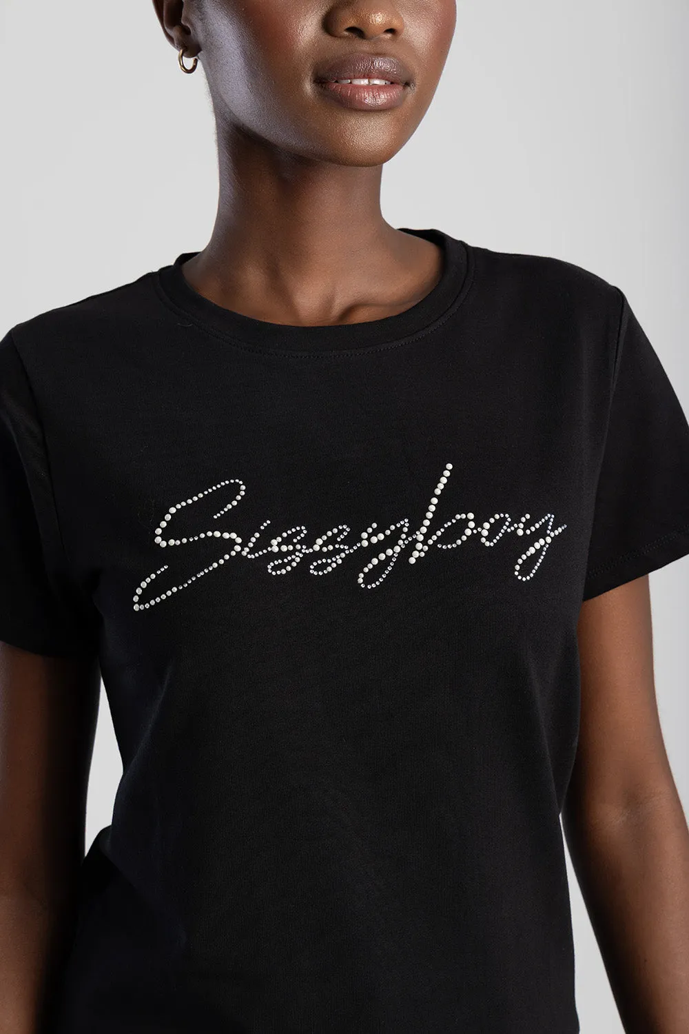 Pearl & Diamante Logo Transfer T-Shirt - Black sold by Edgars product image thumbnail 2