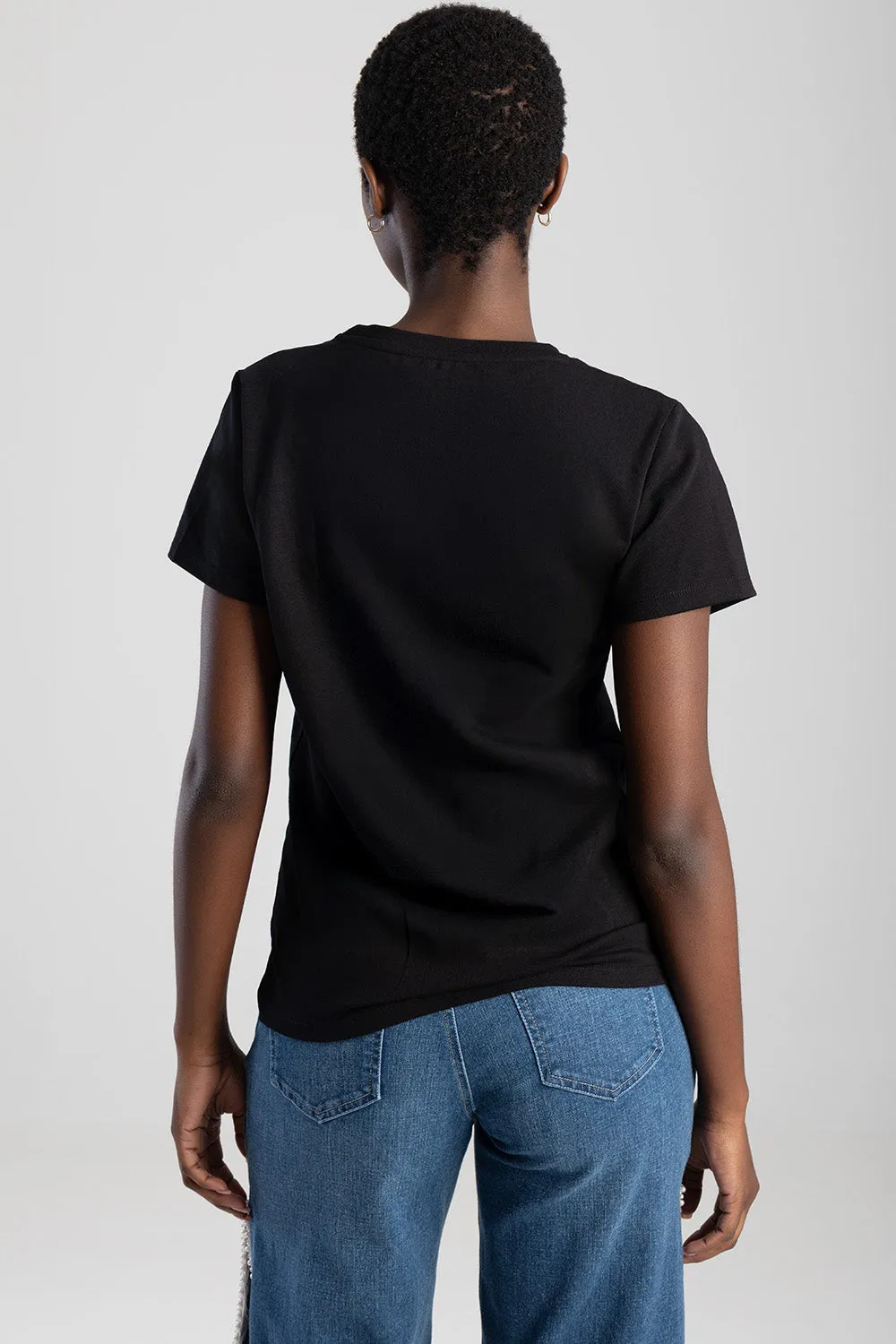 Pearl & Diamante Logo Transfer T-Shirt - Black sold by Edgars product image thumbnail 4