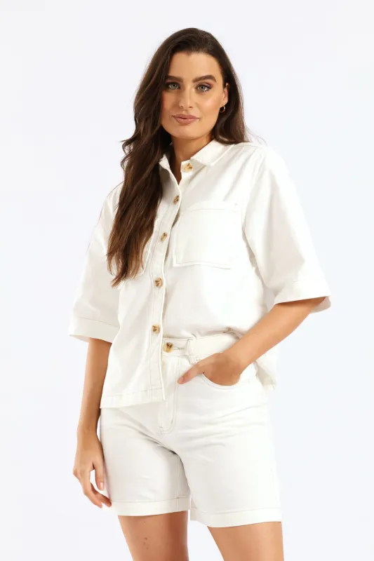 Boyfriend Mid Thigh Shorts - White sold by Edgars